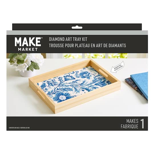 10" x 14" Blue Floral Wood Tray Diamond Art Kit by Make Market®